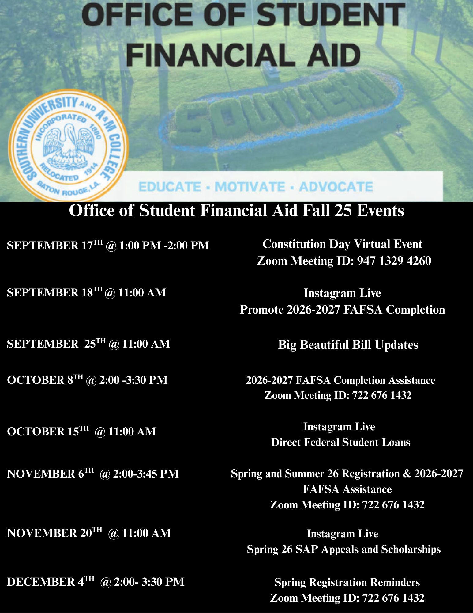 Fall 25 Financial Aid Events