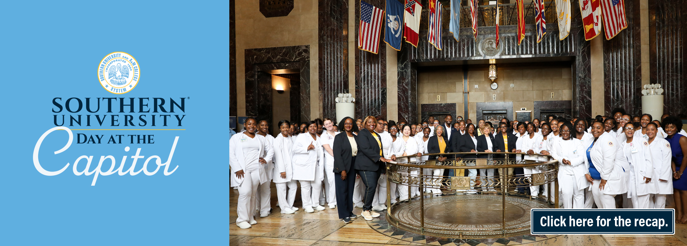 Southern University nursing students and faculty in the State Capitol rotunda.